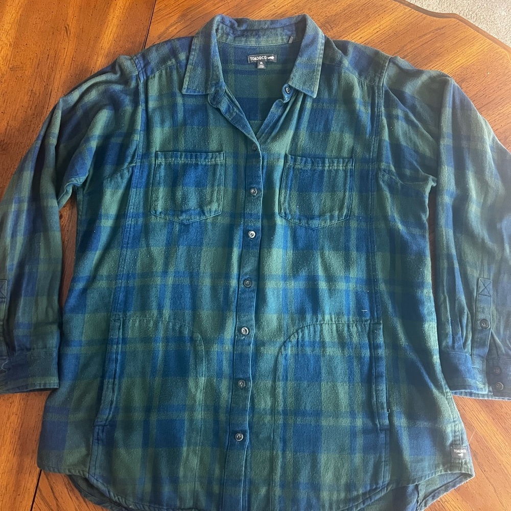 Toad & Co Blue and Green Plaid Shirt